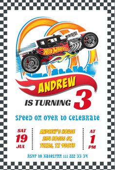 an image of a birthday card with a monster truck on the front and number three in the back