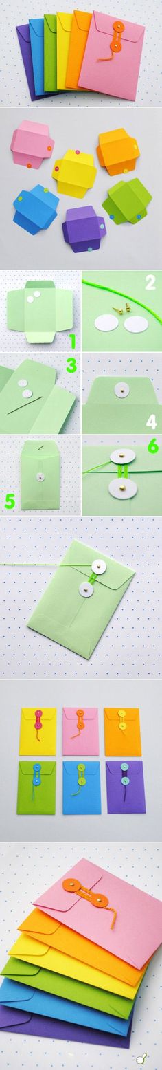 the instructions for how to make an origami card with colored paper and scissors