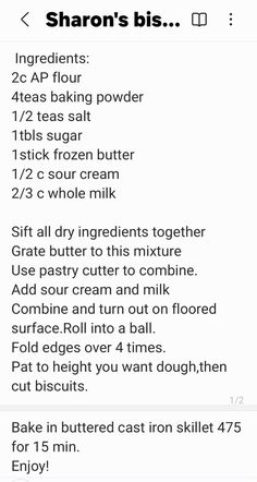 the recipe for sharon's bis is shown in this screenshot, and it shows