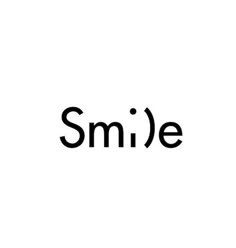 the word smile written in black on a white background