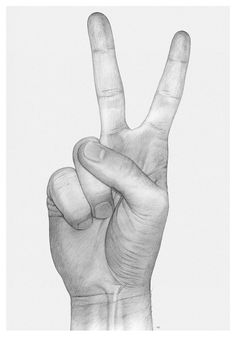 a black and white drawing of a hand making the v sign with it's fingers