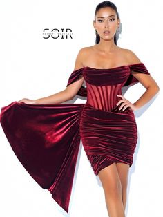 Velvet Vignette Evening Midi Gown - Soirées Boutique Off Shoulder Corset Dress, Off Shoulder Corset, Midi Gowns, Lady Like, Velvet Bodycon Dress, Red Evening Dress, Corset Mini Dress, Mini Velvet Dress, Strapless Mini Dress