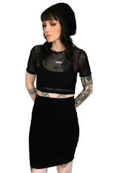 Our Mesh Crop Top is back, now with short sleeves for the summer. Dress it up or down, layering is key with this crop top! Made of our Signature soft 4 way stretch black mesh. (Bra not included, this is a sheer top) First model is wearing a 2XL, paired with our Simple Pencil Skirt. Part of the Foxblood Signature Collection, designed and made by us in Los Angeles. Mesh Short Sleeve Top, Mesh Bolero, Fox Shirt, Lace Bolero, Mesh Short, Mesh Long Sleeve Top, Mesh Crop Top, Short Sleeve Crop Top, Mesh Bra