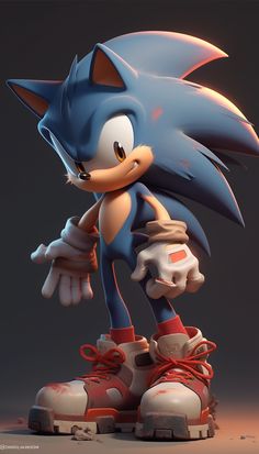 sonic the hedgehog is wearing red and white sneakers