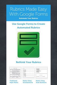 an image of a web page with the title, rubrics made easy with google forms