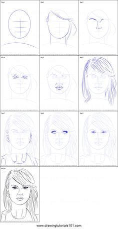 How to Draw Taylor Swift Printable Drawing Sheet by DrawingTutorials101.com How To Draw Celebrities Step By Step, Taylor Swift Drawing Easy Step By Step, Taylor Swift Drawing Tutorial, How To Draw Taylor Swift Easy, Cute Taylor Swift Drawings Easy, Taylor Swift Art Ideas Easy, How To Draw Taylor Swift Step By Step