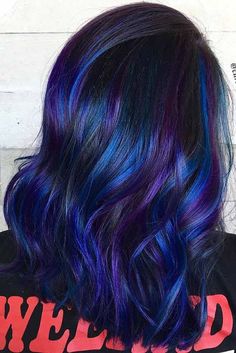 Blue Purple Hair Color, Dark Purple Hair Color, Purple Hair Color, Hair Color Pictures, Dark Purple Hair, Blue Ombre Hair