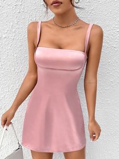 Discover elegance with our Barbie Solid Cami Backless Zipper Dress, a perfect blend of simplicity and style. This dress boasts a casual and plain pattern, complemented by details like a backless feature and a convenient zipper. Embrace comfort with its sleeveless cami design and mini length, made even better by the slight stretch fabric for flexibility. A truly versatile addition to your wardrobe! Features: Style: Casual Pattern Type: Plain Details: Backless, Zipper Type: Cami Sleeve Length: Sle Summer Club Mini Dress With Square Neck, Stretch Mini Dress With Spaghetti Straps And Back Zipper, Summer Party Mini Dress With Invisible Zipper, Spaghetti Strap Bodycon Dress With Back Zipper, Sleek Mini Dress For Spring, Sleek Spring Mini Dress, Summer Mini Length Bodycon Dress With Back Zipper, Summer Mini Bodycon Dress With Back Zipper, Solid Color Club Dress With Built-in Bra