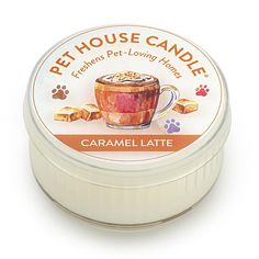 a small jar of caramel latte dog treat