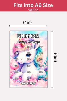 Mini Cute Unicorn Savings Challenge