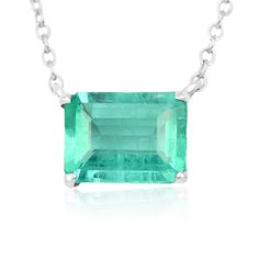 Featured here is a 1.50-carat stunning, emerald necklace in fine sterling silver. Displayed in the center is a medium-light green emerald with very good eye clarity, accented by a simple four-prong silver mount, allowing for the emerald to be shown in full view. The earth mined, RICH green emerald has a desirable lush green color with excellent qualities. An 18 inch is attached to the emerald pendant. This necklace is ideal for everyday use and is the perfect accessory to any outfit. Total Carat Weight: 1.10cts Setting Style: Four Prong Setting Material: Sterling Silver Main Stone: Emerald Shape: Emerald Cut Approx Weight: 1.50cts Clarity: Excellent-Very Good Saturation: Light Color: Green Luster: Excellent Treatment: Natural, Oiling Retail Value: $2,740.00 This masterpiece is made to orde Dazzling Formal Emerald Gemstone Necklace, Formal Hallmarked Emerald Necklace, Hallmarked Emerald Necklace, White Gold Sterling Silver Jewelry With Rectangular Stone, Classic Formal Emerald Necklace With Hallmark, Classic Formal Emerald Necklace Hallmarked, Classic Formal Hallmarked Emerald Necklace, Classic Formal Emerald Necklace, Formal Sterling Silver Jewelry With Rectangular Stone