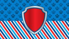 a red and blue shield with paw prints on it