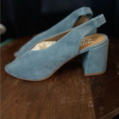 Bnwt Made Open Toed Suede Heel. Very Cute Shoes. Blue Heels With Cushioned Footbed For Spring, Blue Suede Casual Heels, Strapy Heels, Sergio Rossi Shoes, Clear Block Heels, Heel Stretch, Pointy Toe Heels, Ankle Strap Sandals Heels, Blue Suede Shoes