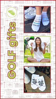 an advertisement for golf socks with pictures of women's shoes and their names on them