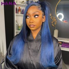 Starry Dark Blue Colored Straigt/Body Wave 13x6 Lace Frontal Wigs Remy Human Hair Wig For Black Straight Human Hair Wigs, Sleek Ponytail Hairstyles, Wig Straight, Dyed Hair Inspiration, Side Hairstyles, Remy Human Hair Wigs, Frontal Hairstyles, Dope Hairstyles, Lace Closure Wig