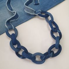 Denim Chain Necklace, Upcycled Denim Necklace, Gift for Her, Textile Necklace, Fabric Chain, Longer Statement Necklace, Link Chain Statement - Etsy Denim Jewelry Necklaces, Jean Jewelry, Denim Necklace, Denim Choker, Belt Making, Necklace Fabric, Textile Necklace, Design Jeans, Long Statement Necklace