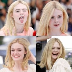 four pictures of the same woman making funny faces