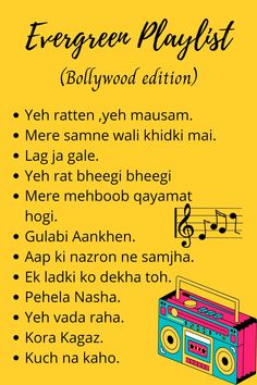 an advertisement with the words evergreen playlist written in black and white on a yellow background