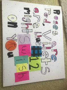 a birthday card with colorful post it notes and basketballs on the paper that says happy birthday