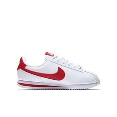 Nike Cortez Basic SL GS 'White Gym Red' White/Gym Red 904764-101 Red Athleisure Sneakers With Cushioned Footbed, Classic Basketball Shoes With White Sole, Classic White-sole Basketball Shoes For Sports, Red Synthetic Athleisure Sneakers, Jogging Sneakers With Red Sole And Round Toe, Red Sole Round Toe Jogging Sneakers, Casual Sneakers With Red Sole For Sports, Synthetic Sneakers With Red Sole For Jogging, Casual Running Shoes With Branded Insole