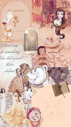 collage of disney princesses and beauty and the beast characters