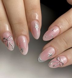 How Nails, Nails Designs 2024, Short Natural Almond Nails, Baby Pink Nails Design, Baby Pink Nail Art, Pink Coquette Nails, Uñas Coquette, Bow Nail Designs, Coquette Nails