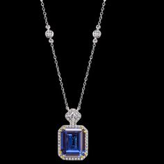 Royal Blue Sapphire, CZ White Gold Plated Emerald Halo Pendant With 18" Necklace Sapphire Pendant Necklace, Emerald Halo, Sapphire Necklace Pendants, Art Deco Pendant, Halo Pendant, Sapphire Pendant, Solid 925 Sterling Silver, Vintage Necklace, Blue Sapphire