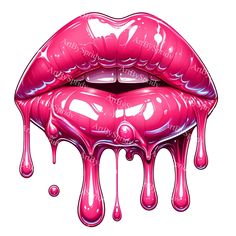 a pink lip with dripping paint on it