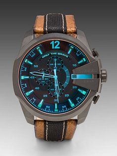 Diesel Mega Chief in Brown Manly Outfit, Diesel Watch, Teal Leather, Dream Watches, Blue Teal, Beautiful Watches