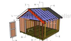 an image of a shed with measurements for the roof