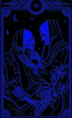 two skeletons are sitting in front of a blue background with the words,'i love you