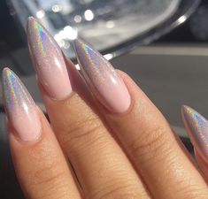 Holo Ombre Nails, Nails Looks, Acrylic Nails Stiletto, Holo Nails, Nails Inspired, Ombré Nails, Nails Ombre, Young Nails, Purple Nail