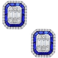 Approx total weight: 3.30ct Diamond Color: E-F Diamond Clarity: Vvs 1.22cts Sapphire quality: Rich Royal blue gorgeous sapphires 2.08cts Cut: Excellent As noted we are vetted and rated a Top Seller on 1stDibs falling into the top 25% of dealers listed here. Appraisal from AGI an outside reputable lab will be included with details and value of this piece. This is accepted by insurance companies. All of our fine jewels come with a lifetime warranty** Returns initiated within 2 days of arrival will Emilio Jewelry, Round Diamond Earrings, Clean Gold Jewelry, Vintage Stud Earrings, Gold Bar Earrings, Halo Stud Earrings, Hammered Hoop Earrings, Halo Earrings Studs, Pretty Jewelry