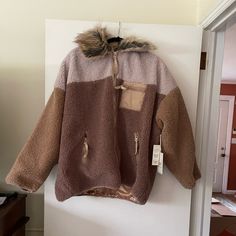 Item: Jacket With Multiple Pockets And Faux Fur Collar Brand: Boundless North Size: Xl Color: Pink/Brown Condition: New With Tags Measurements: Length 24 Inches Ptp 22 Inches (6) Cozy Oversized Outerwear With Zipper Closure, Cozy Brown Outerwear With Faux Fur Trim, Cozy Brown Outerwear With Fleece Lining, Brown Winter Outerwear For Cold Weather, Cozy Brown Outerwear For Cold Weather, Brown Fleece Jacket For Cold Weather, Pink Fur Coat, Faux Suede Moto Jacket, Sherpa Lined Jacket