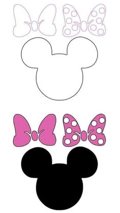 mickey mouse face with pink and black bows