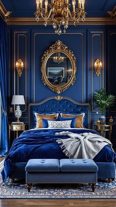 Blue Royal Bedroom, Cobalt Blue Bedroom, Boho Girls Bedroom Ideas, Royal Blue Bedroom, Zelda Bedroom, Cobalt Blue Bedrooms, Boho Girls Bedroom, Royal Blue Bedrooms, Royal Bedroom Design