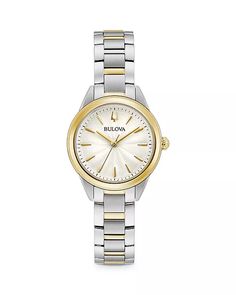 Bulova - Classic Watch, 28mm Bulova Watches, Watches Women, Classic Watches, Two Tone Watch, White Dial, Stainless Steel Watch, Watch Brands, Silver Watch, Stainless Steel Bracelet