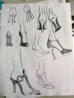 sketches of high heeled shoes are shown in this drawing, which shows how to draw them