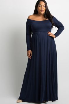 Navy Blue Solid Off Shoulder Maternity Plus Maxi Dress Maternity Bridesmaid Dress Long, Blue Plus Size Dresses, Plus Size Maternity Dresses, Maternity Maxi, Pregnancy Maxi Dress, Full Length Dress, Pink Blush Maternity, Stylish Plus, Over 50 Womens Fashion