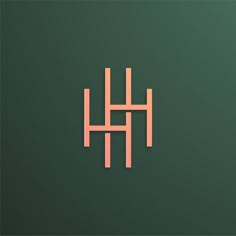 the letter h is made up of thin pink lines on a green background with a shadow