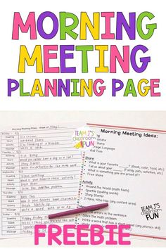 the morning meeting planning page with a pink pen