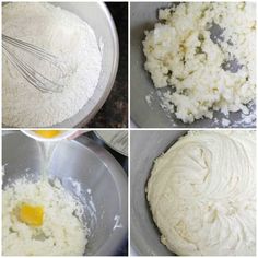 four pictures showing how to make the batter for cake