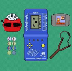 an old school video game with some items on the screen and in front of it