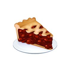 a piece of pie on a plate with cherries around the crust and toppings