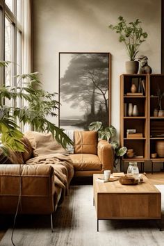 a living room filled with furniture and plants