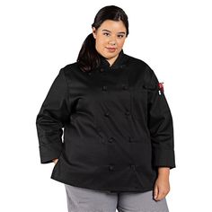 Dress your chefs in the best with this Uncommon Threads Sedona women's black customizable long sleeve chef coat 0490. Made from 7.5 oz. 65/35 poly-cotton twill, this jacket is lightweight, comfortable, looks professional, and is durable enough to stand up to any food service environment. Each jacket has full-length sleeves with finished cuffs for a sleek, professional look. This jacket features a mitered / inset breast pocket and utility shoulder pocket on the sleeve, which is the perfect spot t