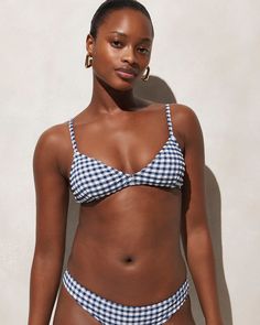 Poolside Gingham Swimwear With Adjustable Straps, Gingham Swimwear With Adjustable Straps For Poolside, Vacation Gingham Swimwear With Adjustable Straps, Poolside Gingham Triangle Top Swimwear, Gingham Triangle Top Swimwear For Beach Season, Cia Maritima, French Movies, Denim Sweatshirt, Hair Wrap Scarf