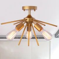 a light fixture with five bulbs hanging from the ceiling