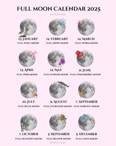 the full moon calendar is shown with different phases and dates for each month on it