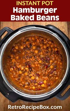 the instant pot hamburger baked beans recipe is ready to be eaten